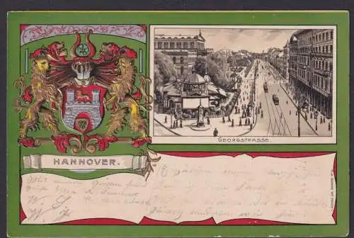 Litho Ansichtskarte Hannover Niedersachsen Georgstrasse Prägewappen n. Willensen