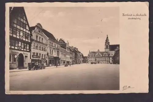 Ansichtskarte Zerbst Sachsen Anhalt Marktplatz Gastronomie Deutsche Schenke