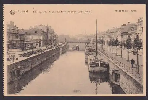 Ansichtskarte Tournai Belgien Kanal Schiffe Promenade