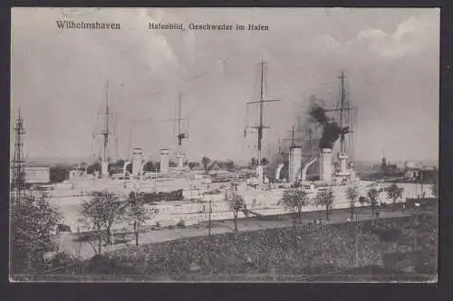 Ansichtskarte Wilhelmshaven Niedersachsen Hafenbild Geschwader im Hafen n.