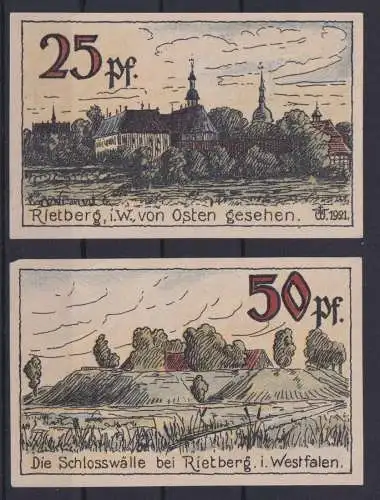 Banknoten Geldscheine Notgeld Rietberg Westfalen 5 Scheine 0,25 - 5 Mark