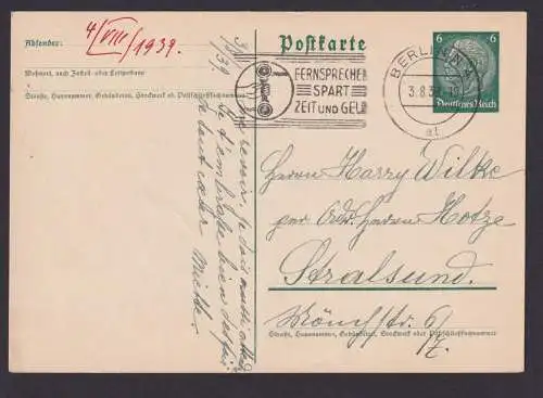 Berlin Deutsches Reich Drittes Reich Karte Postsache SST Fernsprecher spart Zeit