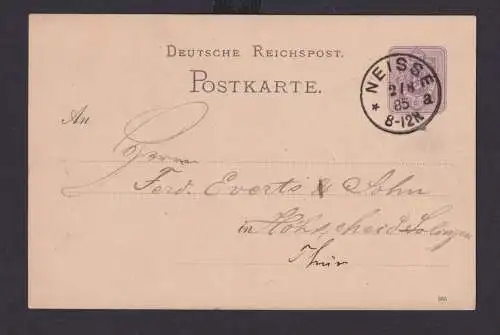 Briefmarken Neisse Deutsches Reich K1 auf Ganzsache 5 Pfge. n Höhscheid Solingen