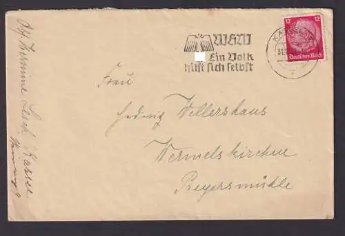 Kassel Hessen Deutsches Reich Drittes Reich Brief SST WHW Ein Volk hilft sich