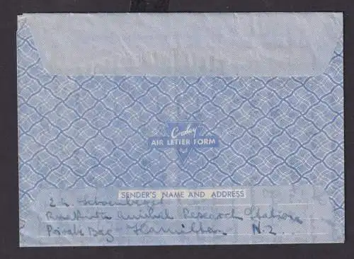 Neuseeland schöner Flugpost Brief Air Mail frank. Aerogramm Hamiltion nach Mainz