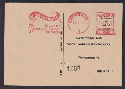 Theater Briefmarken AFS Absenderfreistempel Antwerpen nach Brüssel Belgien