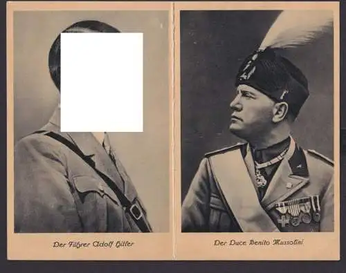 Militaria Propagandakarte Deutsches Reich H. und Mussolini zusammenhängend