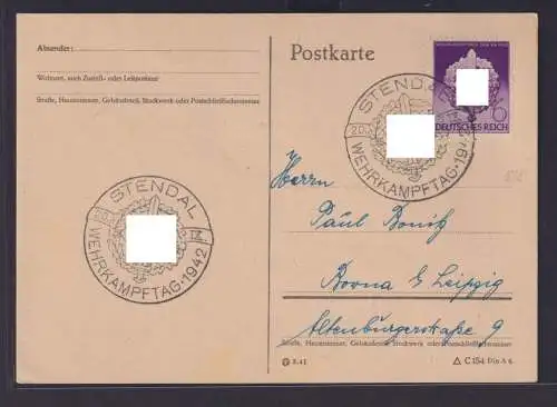 Deutsches Reich Brief Propagandastempel Stendal Wehrkampftag nach Borna bei