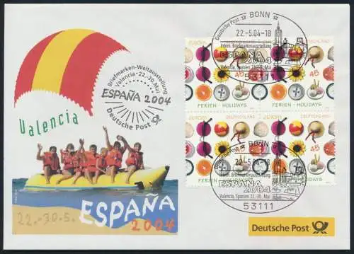 Motiv Philatelie Bund Brief Viererblock 2397 Ausstellung Valencia Espana Spanien