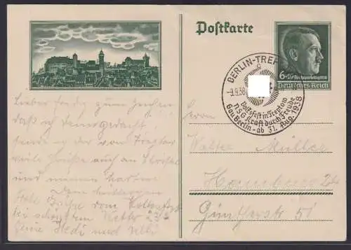 Deutsches Reich Hitler Ganzsache Propaganda Stempel Berlin Treptow Volksfest NSG