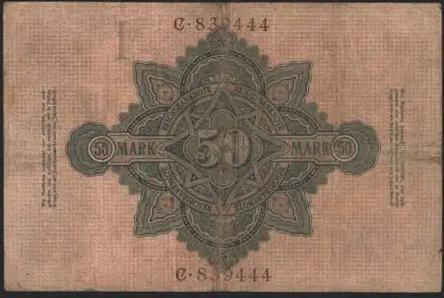 Geldschein Banknote Deutsches Reich Reichsbanknote 50 Mark 25 a C 10.3.1906 II