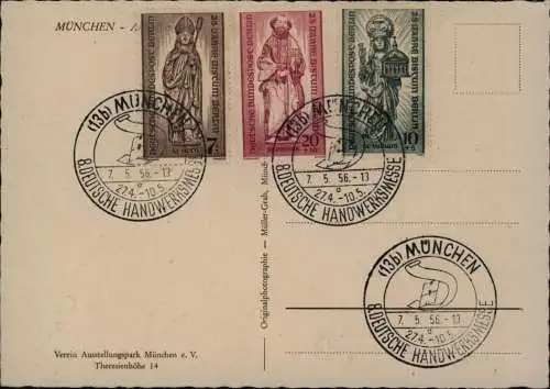 Berlin 132-134 auf Ansichtskarte München SST 8. Deutsche Handwerksmesse 7.5.1956