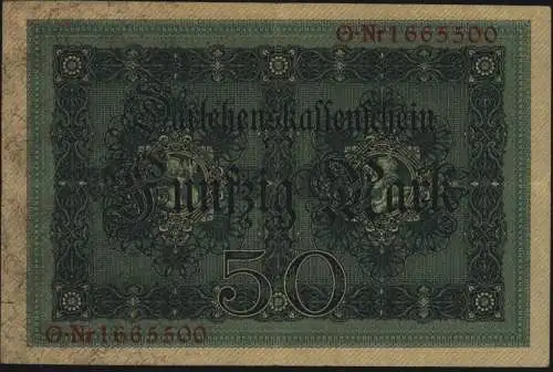 Geldschein 50 Mark Darlehenskassenschein 5.8.1914 50 b KN 7 stellig II.