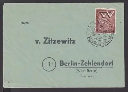 Bund Berlin Brief schöner SST Allerheiligenmarkt nach Berlin Zehlendorf 1957