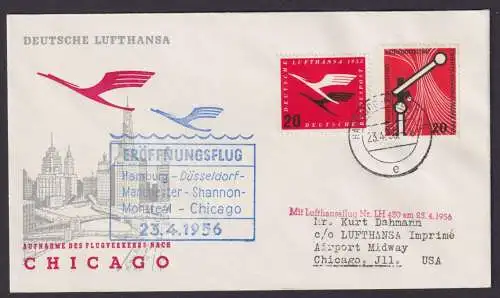 Flugpost Brief Air Mail Lufthansa Bundesrepublik Chicago Illionois USA 1956