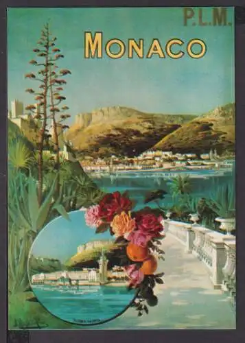 Werbung Reklame Künstler Ansichtskarte Monaco PLM Eisenbahn