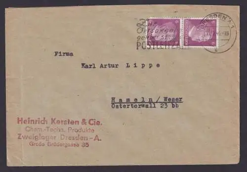 Dresden Deutsches Reich Masch.St. Postsache POSTLEITZAHL wenige Tage vor der