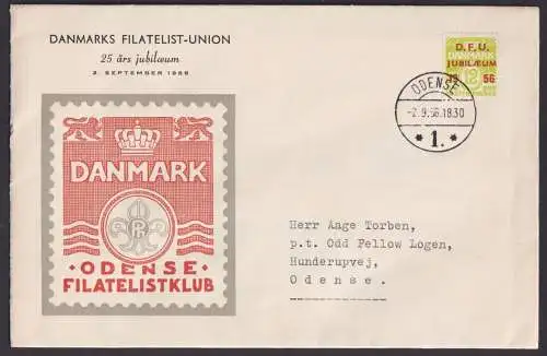 Dänemark Brief EF mit rotem Aufdruck D.F.U. Jubilaeum 1956 Philatelie