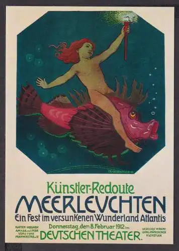 Jugendstil Art Nouveau Künstler Ansichtskarte Künstler-Redoute Meerleuchten 1912