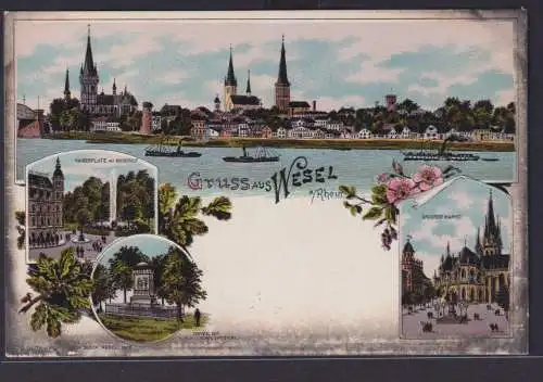 Ansichtskarte Wesel NRW Litho Rhein Fluß Schiffe Kaiser Platz m. Kaiserhof