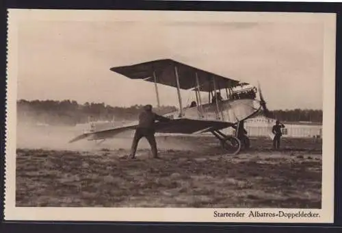 Ansichtskarte Flugzeug Doppeldecker Albatros beim Start