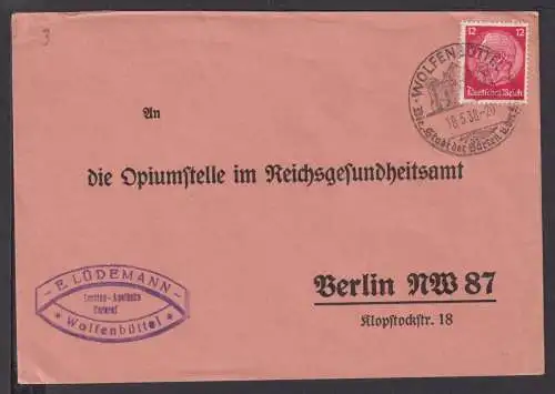 Deutsches Reich Brief selt. SST Wolfenbüttel Stadt der Gärten 1938 Niedersachsen