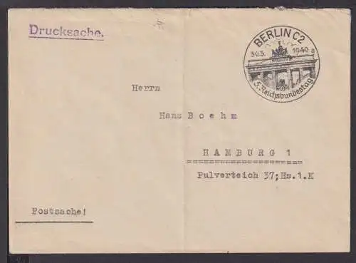 Postsache Deutsches Reich Brief selt SST Berlin C2 5. Reichsbundestag Politik