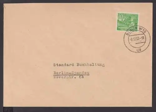 Berlin Brief EF 10 Pfg Bauten W 15 nach Spandau 9.12.1952