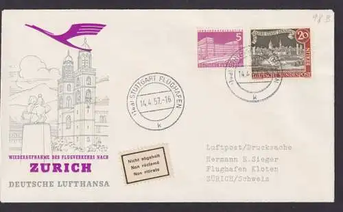 Berlin Bund Brief Flugpost Airmail Stuttgart Kloten Zürich Schweiz Lufthansa