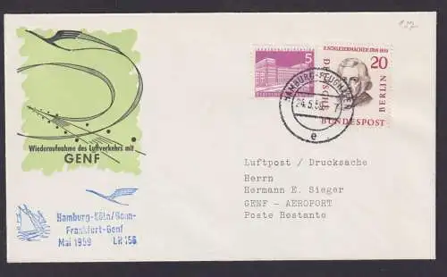 Berlin Bund Brief Flugpost Airmail Hamburg Genf Schweiz Lufthansa LH 156