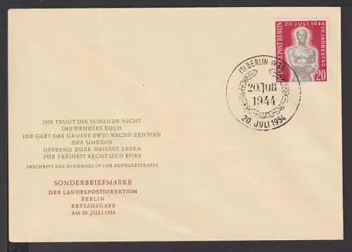 Berlin Brief Hitler Attentat 10. Jahrestag 119 Luxus FDC 20.7.1954 Kat. 20,00