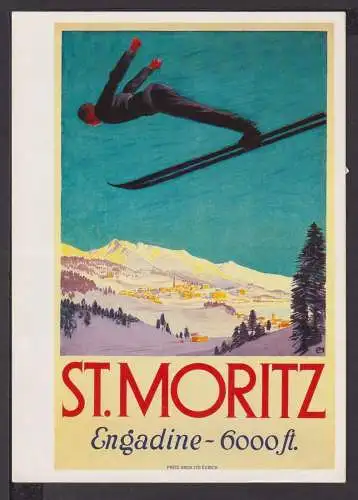 Art Deco Reklame Künstler Ansichtskarte St. Moritz Engadine 6000 ft. Schweiz