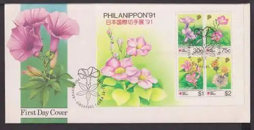 Briefmarken Singapur Asien Brief Block Blumen Planzen Fauna Philatelie 1991