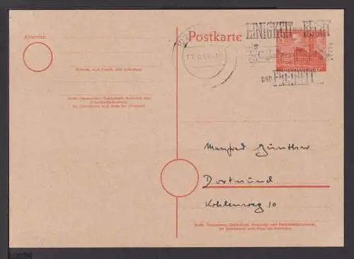 Berlin Ganzsache Bauten schöner Stempel Noten Einigkeit und Recht und Freiheit