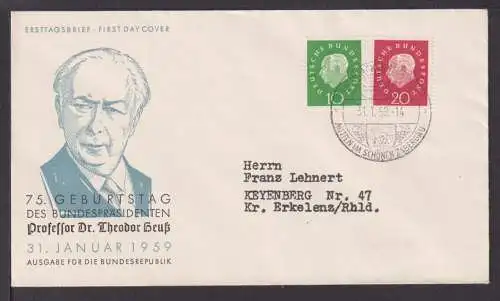 Bundesrepublik Brief 303-304 Heuss III als FDC Brackenheim Zabergäu Keyenberg