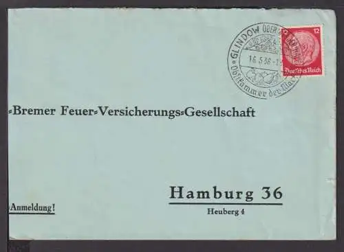 Deutsches Reich Brief selt. SST Glindow Obstkammer der Mark 1938 Brandenburg