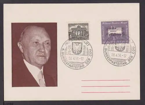 Bund Brief Stuttgart Politik Bundesparteitag tolle Stempel + Abb. Adenauer 1956