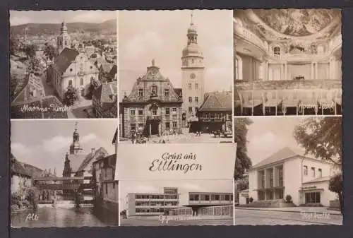 Ansichtskarte Ettlingen Baden-Württemberg Rathaus Alb Festhalle Martins-Kirche