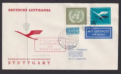 Flugpost Brief Air Mail Bundesrepublik Lufthansa Frankfurt Stuttgart 1955