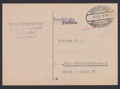 Konstanz Gebühr bezahlt Ganzsache Philatelie Ernst Osterwalder Briefmarken -