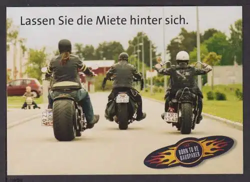 Ansichtskarte Motorrad Reklame Born to be Bausparer LBS