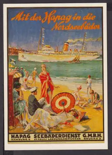 Art Deco Reklame Künstler Ansichtskarte Schifffahrt Marine Hapag Seebäderdienst