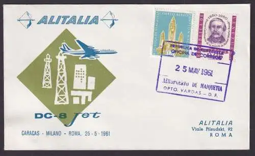 Flugpost Brief Air Mail Alitalia DC 8 Jet Caracas Venezuela Milano Roma