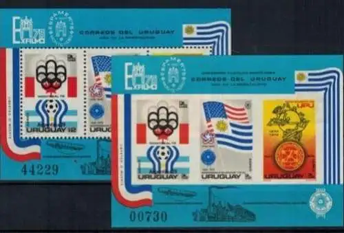 Uruguay Block 28 A + B Briefmarkenausstellungen EXFILMO u. ESPAMER Sonderblock