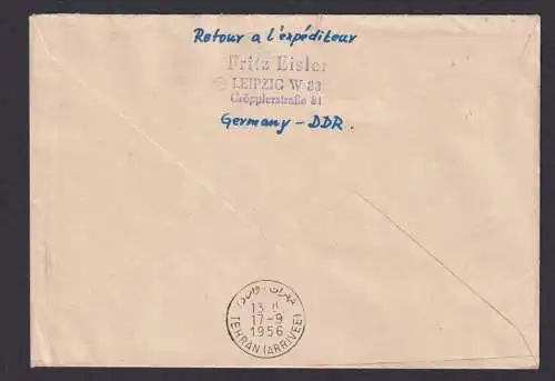 Flugpost Brief Air Mail Lufthansa LH 600 Frankfurt Teheran Iran DDR Zuleitung