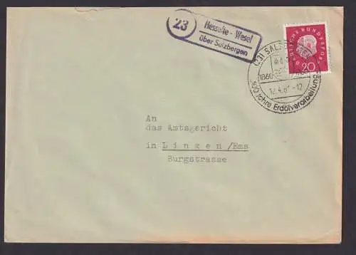 Bundesrepublik Hesselte Wesel über Salzbergen Landpoststempel Brief EF Heuss