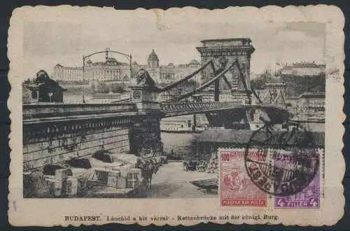 Ansichtskarte Ungarn Budapest Kettenbrücke Burg bildseitig frankiert