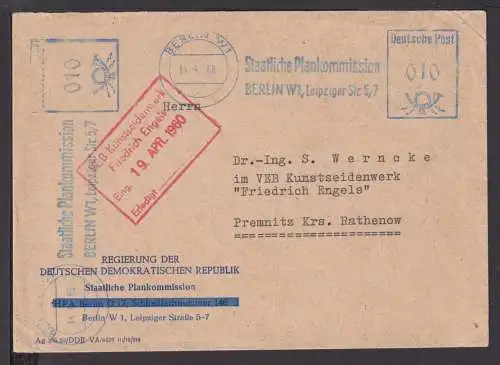 DDR Regierungs Brief staatl. Plankommission AFSt Absenderfreistempel Berlin W1 n