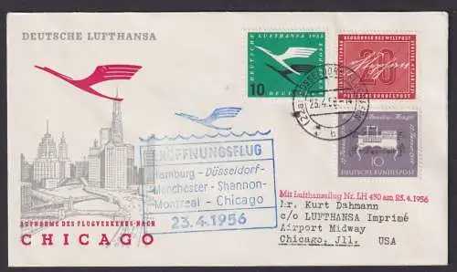 Flugpost Brief Air Mail Lufthansa Bundesrepublik Chicago Illionois USA 1956