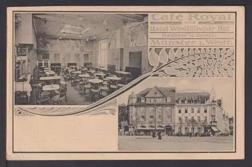 Ansichtskarte Münster NRW 1916 Cafe Royal u. Hotel Westfälischer Hof Gütersloh